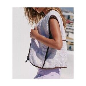 Free People Kacie Reversible Quilted Liner Brown Lilac Floral Vest Sz L New